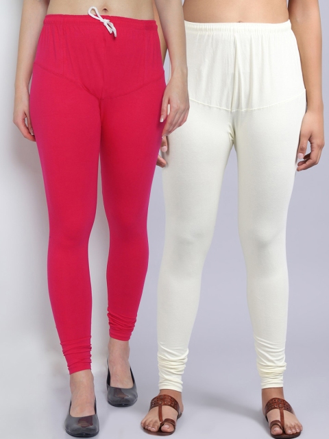 

GRACIT Women Pack Of 2 Solid Pink & Off White Churidar Leggings