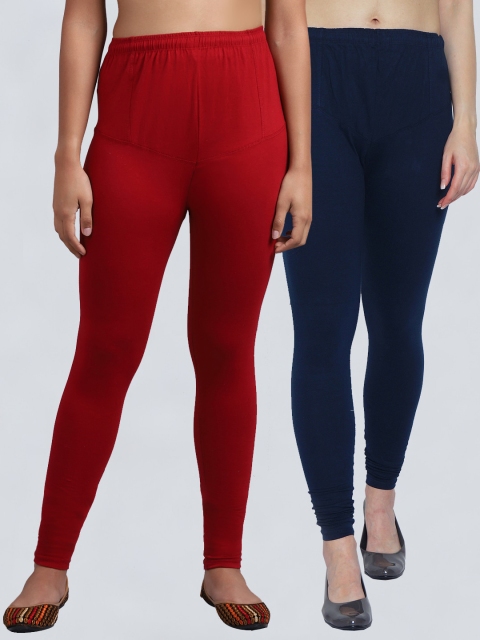 

GRACIT Women Pack Of 2 Solid Churidar-Length Leggings, Maroon