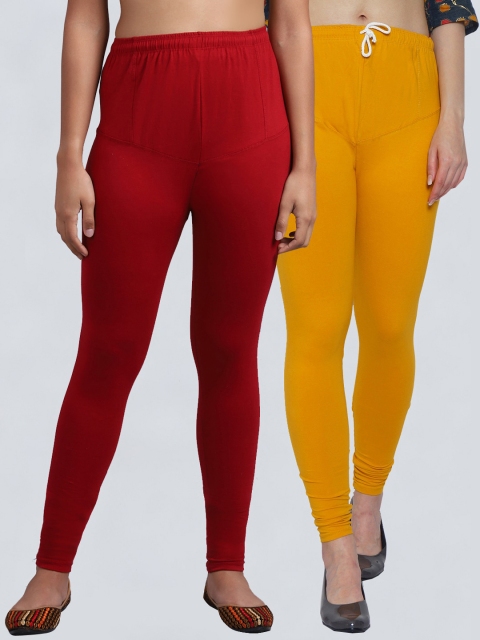 

GRACIT Women Pack Of 2 Solid Churidar-Length Leggings, Maroon