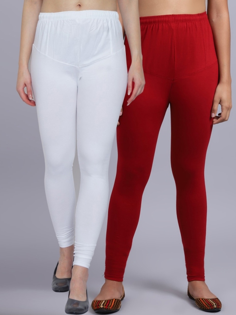 

GRACIT Women Pack Of 2 Solid Churidar Length Leggings, White
