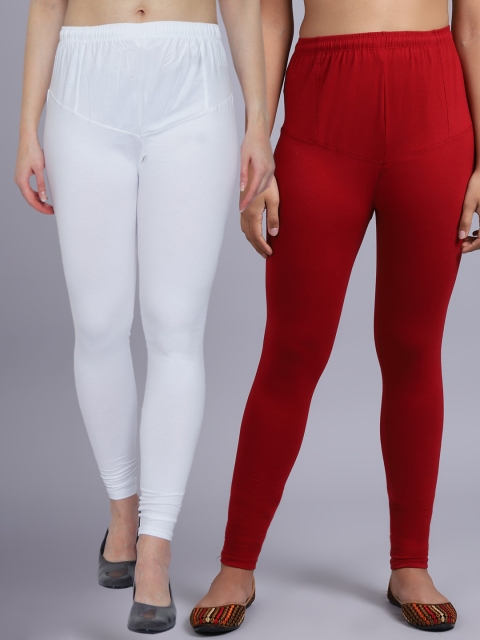 

GRACIT Women Pack Of 2 Solid Churidar-Length Leggings, White
