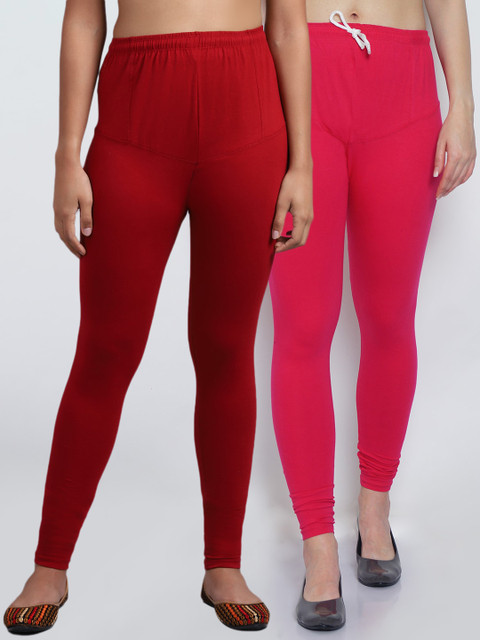 

GRACIT Women Pack Of 2 Pink & Maroon Solid Churidar Length Leggings