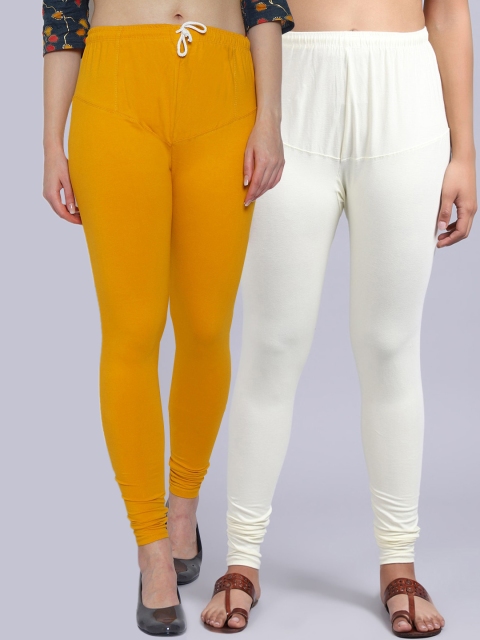 

GRACIT Women Pack Of 2 Solid Churidar-Length Leggings, Yellow