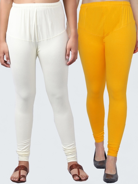 

GRACIT Women Pack Of 2 Solid Churidar-Length Leggings, Yellow
