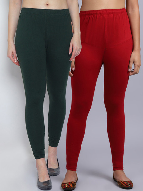 

GRACIT Women Pack Of 2 Green & Maroon Solid Churidar Leggings