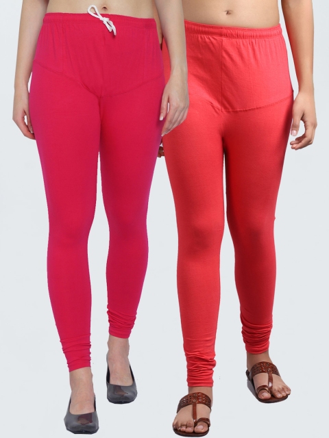 

GRACIT Women Pack Of 2 Solid Churidar-Length Leggings, Pink