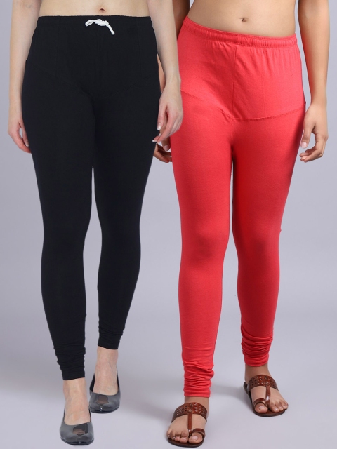 

GRACIT Women Pack Of 2 Solid Churidar-Length Leggings, Black