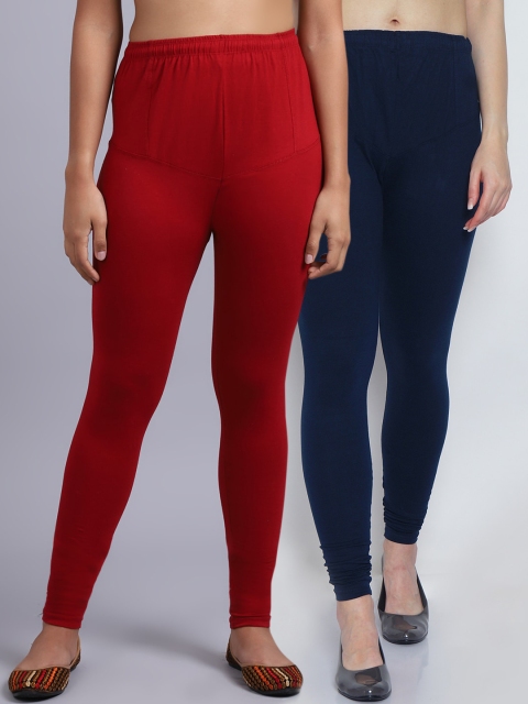 

GRACIT Women Pack Of 2 Blue & Maroon Solid Leggings