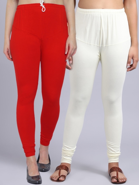 

GRACIT Women Pack Of 2 Solid Churidar-Length Leggings, Red
