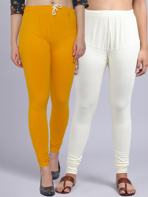 

GRACIT Women Pack Of 2 Solid Churidar-Length Leggings, Yellow