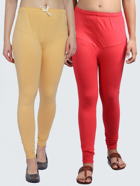 

GRACIT Women Pack Of 2 Beige Solid Churidar Length Leggings