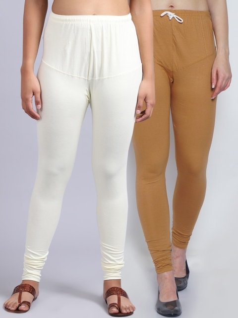 

GRACIT Women Pack Of 2 Solid Churidar-Length Leggings, Beige