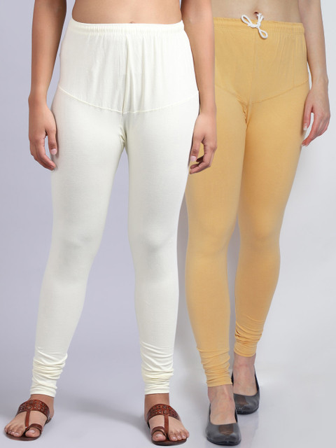 

GRACIT Women Pack Of 2 Solid Churidar-Length Leggings, Beige