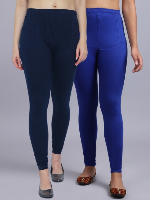 

GRACIT Women Pack Of 2 Solid Churidar-Length Leggings, Blue