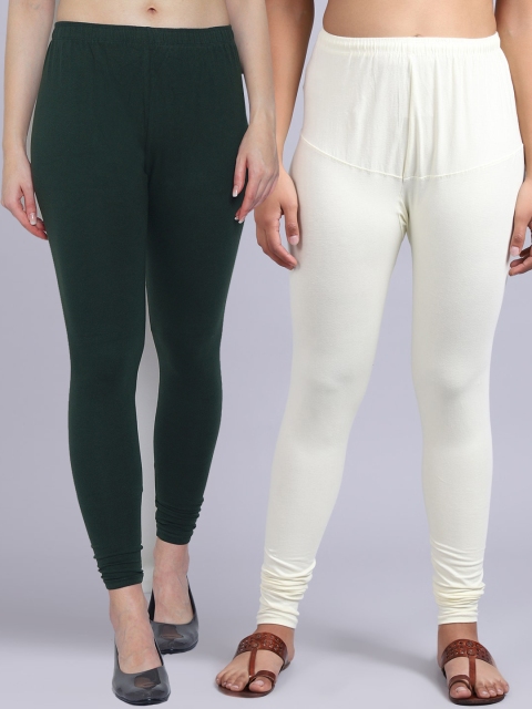 

GRACIT Women Pack Of 2 Solid Churidar-Length Leggings, Green