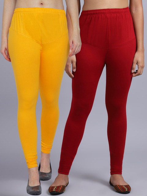 

GRACIT Women Pack Of 2 Solid Churidar-Length Leggings, Yellow