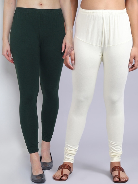 

GRACIT Women Pack Of 2 Solid Churidar-Length Leggings, Green