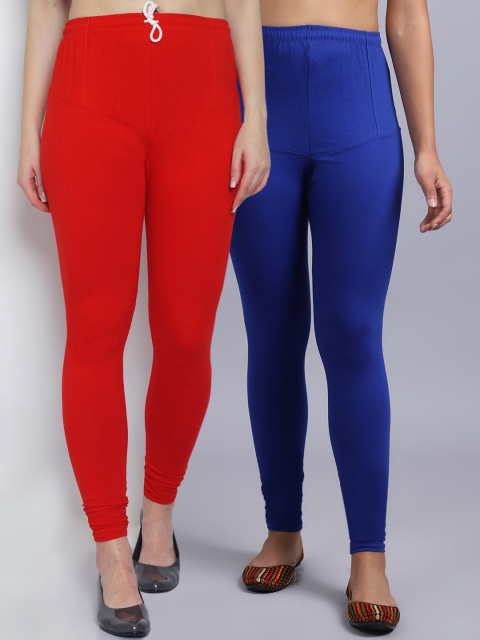 

GRACIT Women Pack Of 2 Solid Churidar-Length Leggings, Red