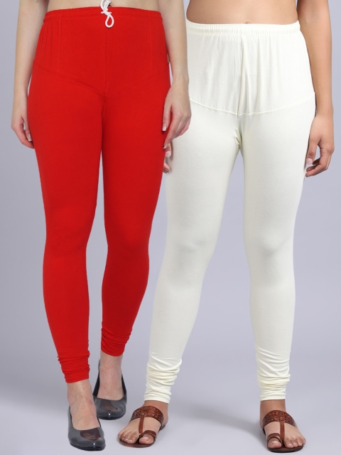 

GRACIT Women Pack Of 2 Solid Churidar-Length Leggings, Red