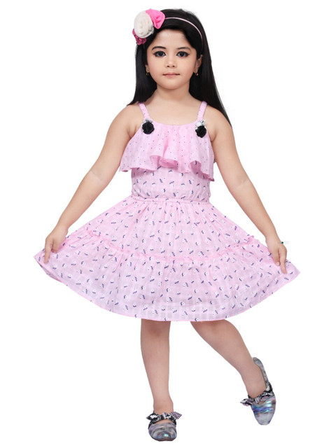 

LINOTEX Girls Pink & Purple Floral Pure Cotton Layered Dress