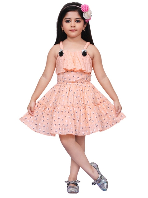 

LINOTEX Girls Cream-Coloured & White Floral Pure Cotton Layered Dress