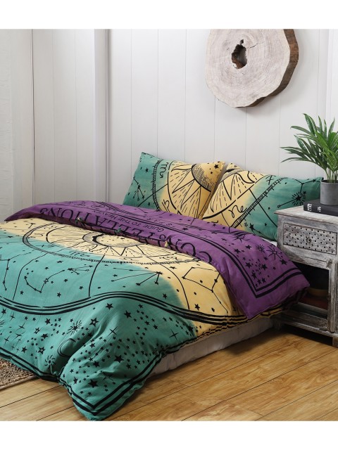 

HANDICRAFT PALACE Green & Purple Mandala Printed Pure Cotton Double Size Duvet Cover With 2 Pillow Cover