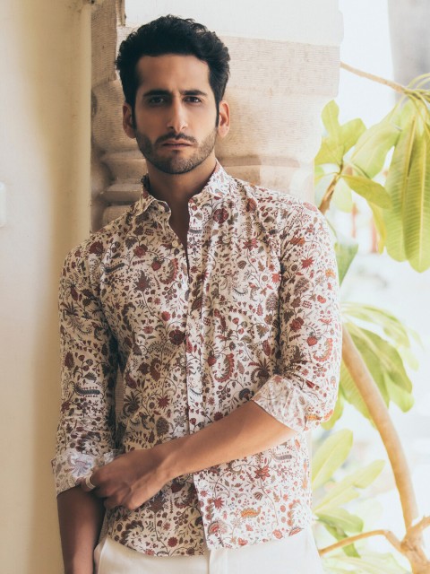 

Tistabene Men Cream-Coloured Comfort Floral Printed Casual Shirt