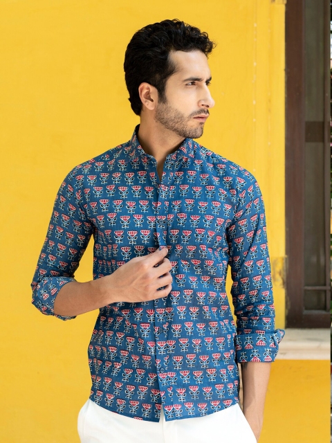 

Tistabene Men Blue Comfort Floral Printed Casual Shirt