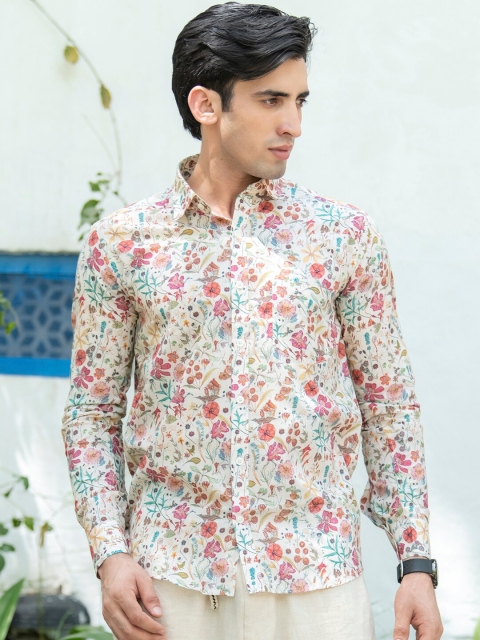 

Tistabene Men Off White Comfort Floral Printed Casual Shirt