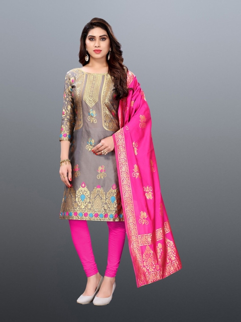 

Trendz Style Women Grey & Pink Unstitched Dress Material