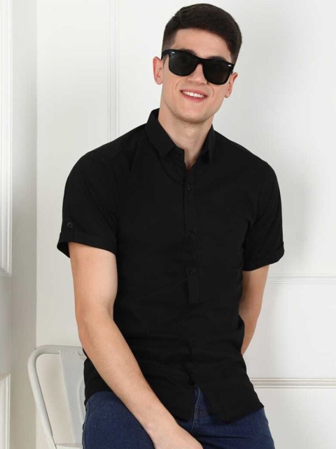 

JAI TEXTILES Men Black Slim Fit Casual Shirt