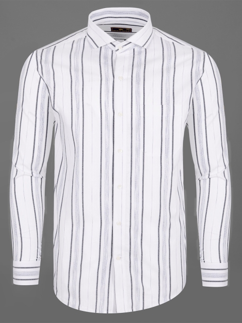 

FRENCH CROWN Men White Standard Striped Formal Shirt