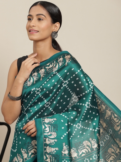 

Ishin Teal Green & White Bandhani Art Silk Bandhani Saree