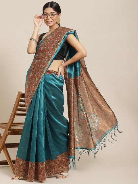 

Ishin Teal & Brown Printed Poly Silk Saree