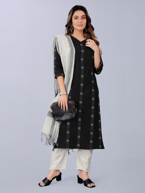 

ASPORA Black & White Pure Cotton Unstitched Dress Material