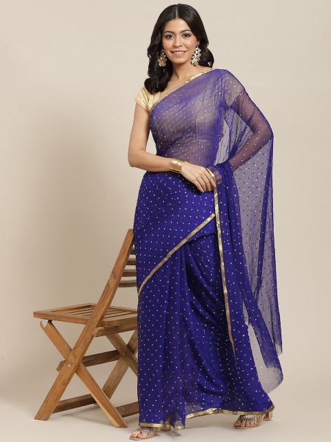 

Ishin Navy Blue Embellished Poly Chiffon Saree