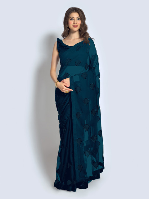 

elora Teal Sequinned Pure Georgette Bhagalpuri Saree