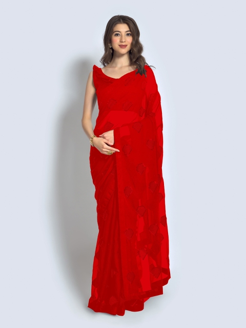 

elora Red Woven Design Sequinned Pure Georgette Bhagalpuri Saree
