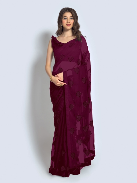 

elora Magenta Sequinned Pure Georgette Bhagalpuri Saree