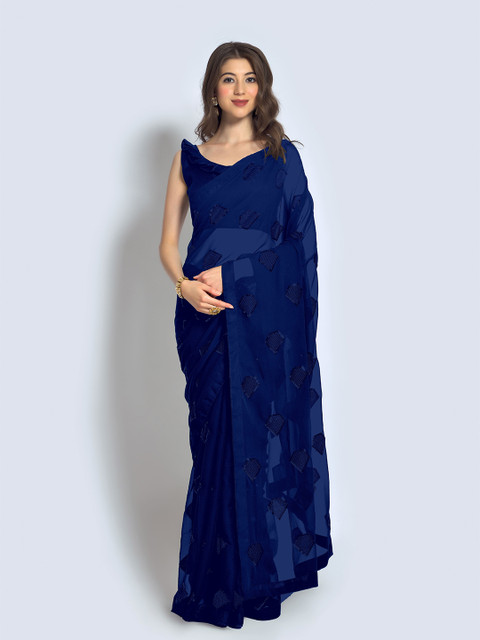 

Elora Navy Blue Woven Design Sequinned Pure Georgette Bhagalpuri Saree