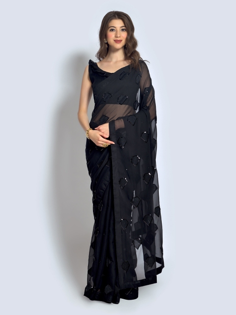 

Elora Black Sequinned Pure Georgette Bhagalpuri Saree