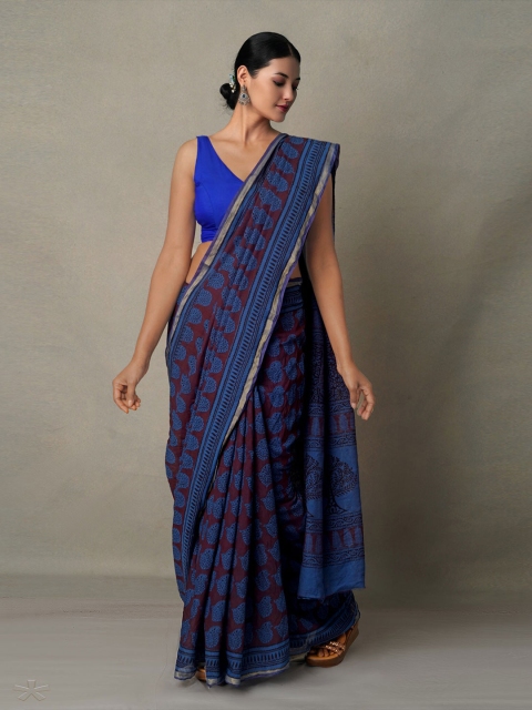 

Unnati Silks Maroon & Blue Bagh Chanderi Saree