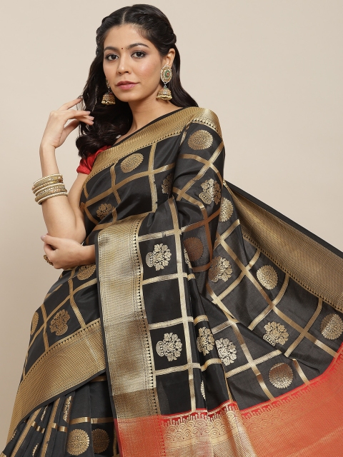 

Ishin Black & Golden Ethnic Motifs Zari Banarasi Saree