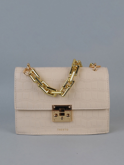 

THESTO Beige PU Structured Sling Bag