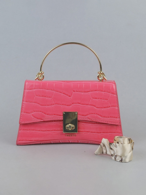

THESTO Pink Textured PU Bowling Satchel with Quilted