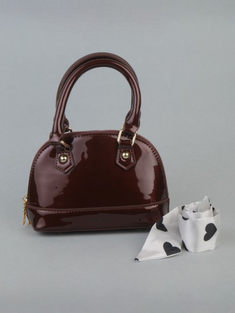 

THESTO Brown PU Structured Handheld Bag With Tasselled