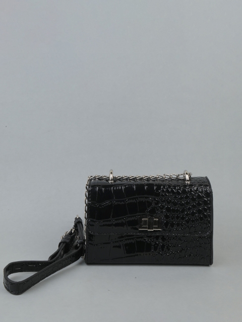 

THESTO Black Animal Textured Structured Sling Bag