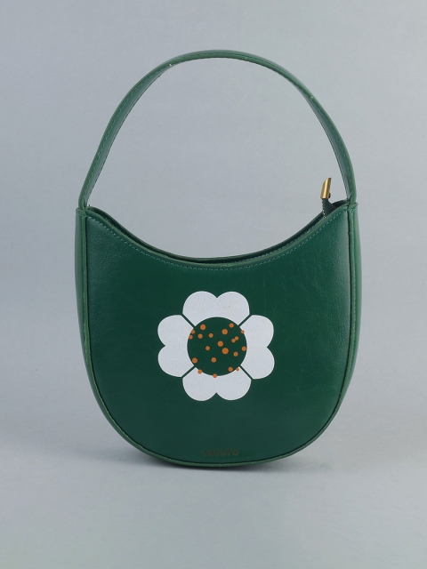 

THESTO Green Floral PU Oversized Half Moon Hobo Bag with Applique
