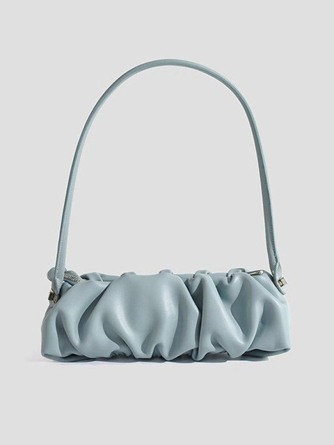 

THESTO Blue PU Structured Shoulder Bag with Bow Detail