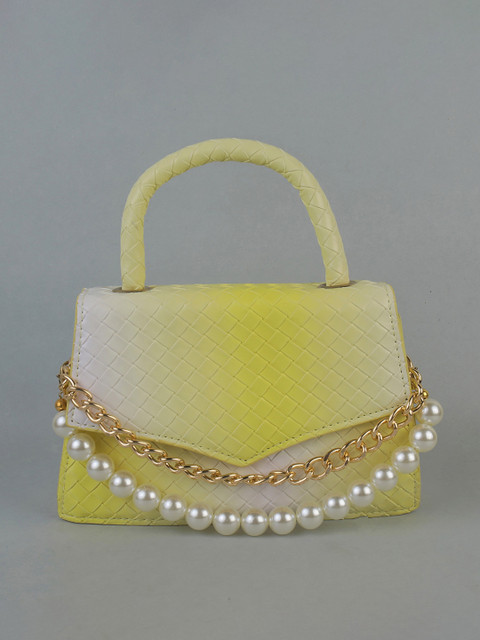 

THESTO Yellow Embellished PU Swagger Handheld Bag